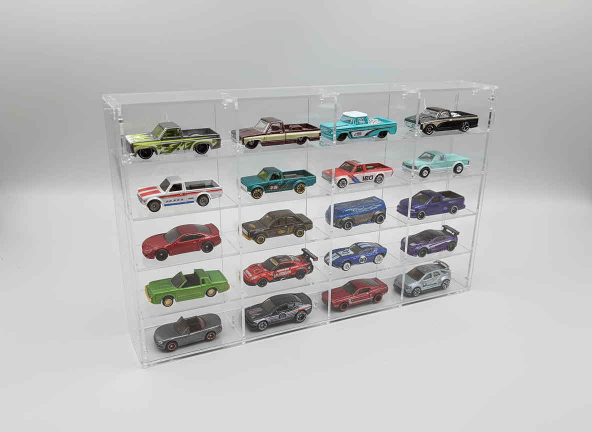 THE TWENTY PACK - Acrylic display case with a clear background that holds up to 20 individual 1:64 scale model vehicles