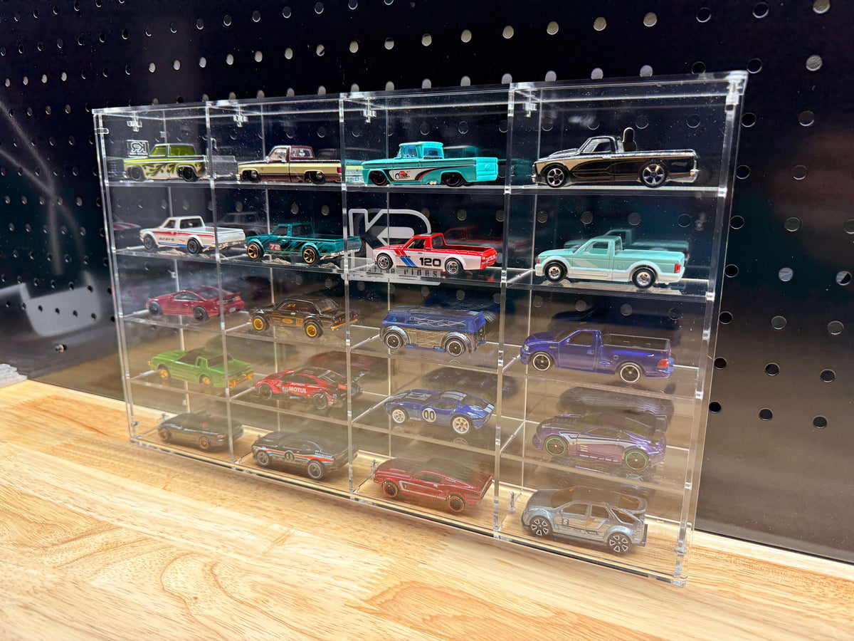 THE TWENTY PACK - Acrylic display case with a clear or black background that holds up to 20 individual 1:64 scale model vehicles