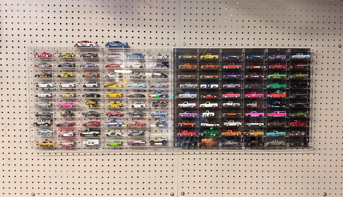 60 Slot Flat Back Wall Display for 1:64 Scale Loose Diecast - Black and Clear