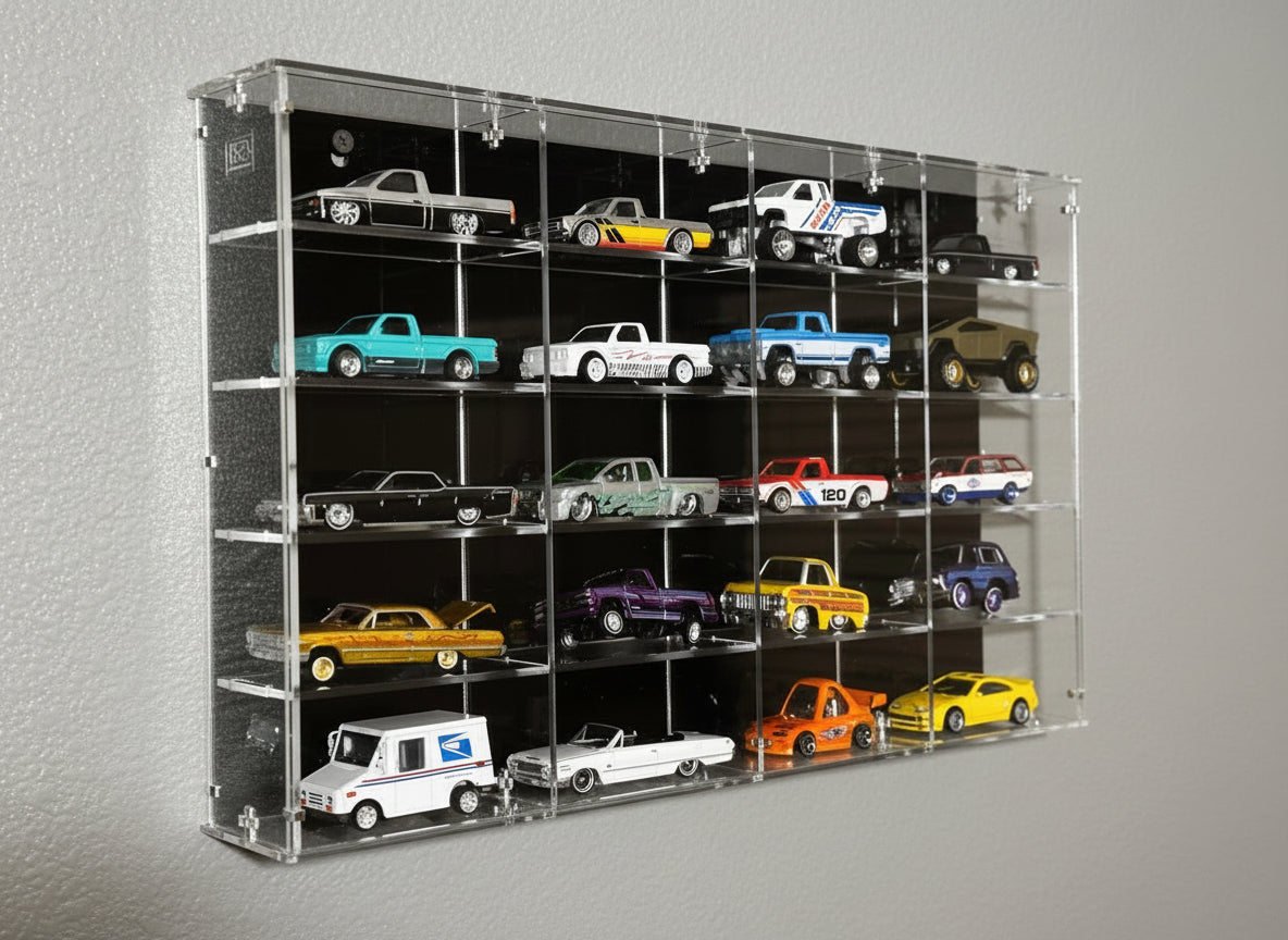 THE TWENTY PACK - Acrylic display case with black background that holds up to 20 individual 1:64 scale model vehicles